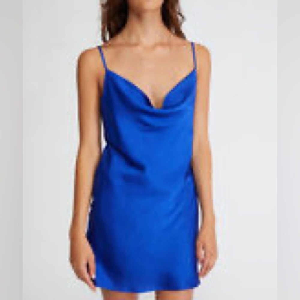 Pacsun blue satin cowl neck mini dress